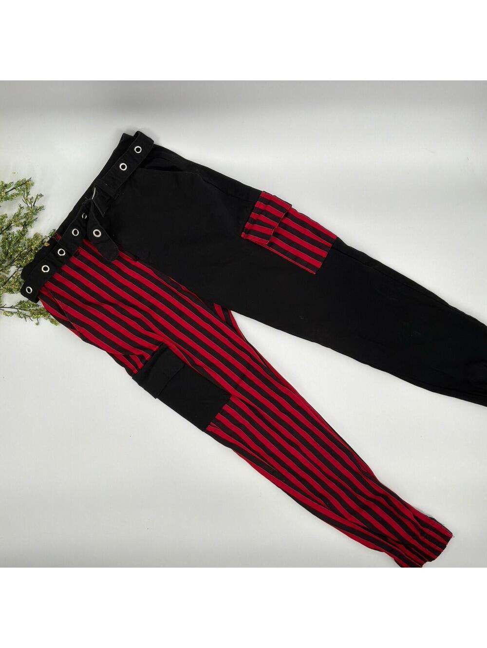 Hot Topic Emo Grunge Clown Striped Black Red Jogger Skinny Jeans W/ Belt Size S